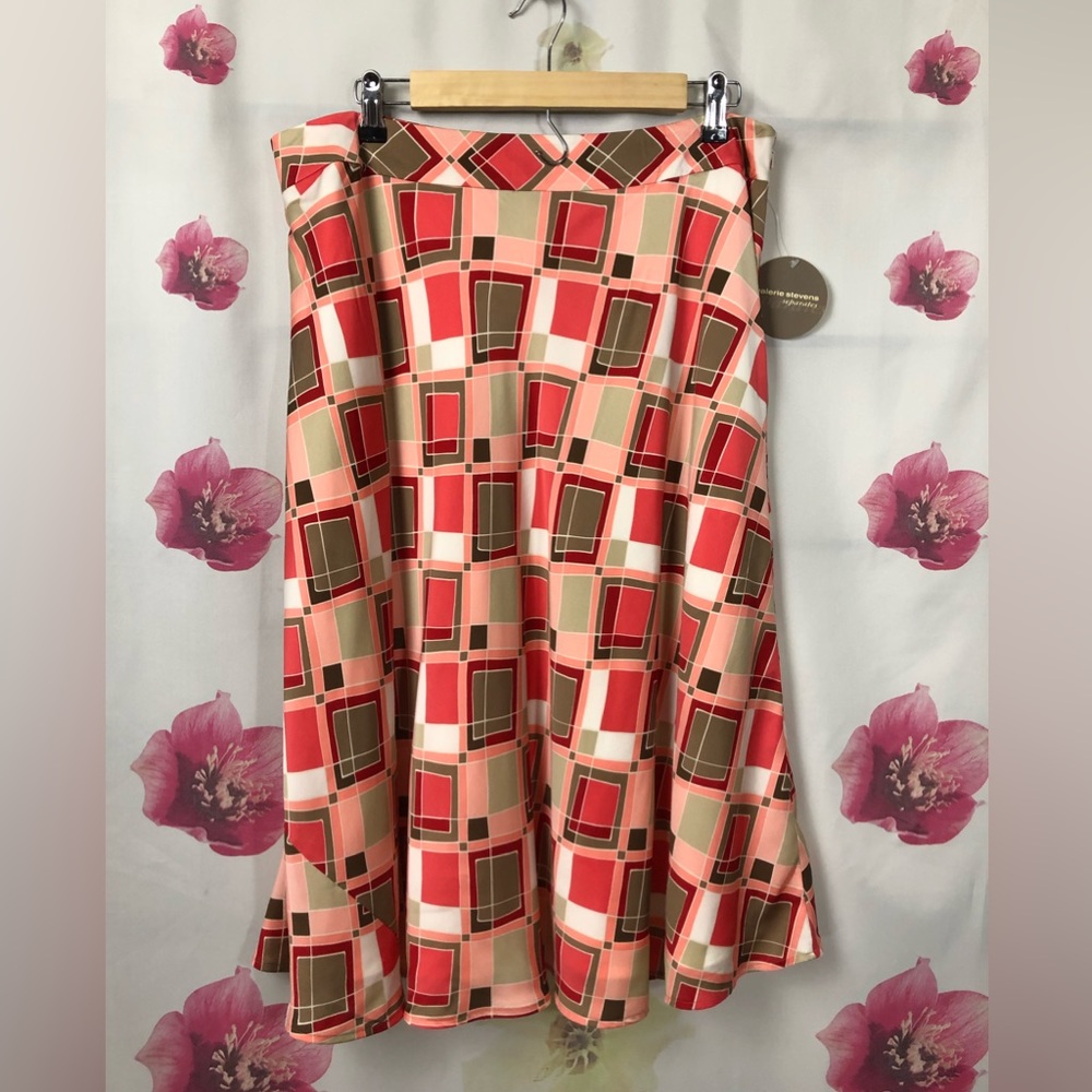 Geometric Print Silk Skirt - MidCentury 1960s Mod Style - size14